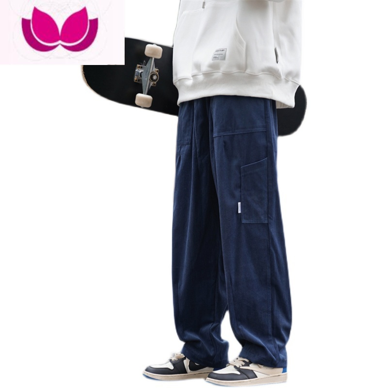 七斓ins潮牌工装裤男日系纯色宽松阔腿裤直筒港风复古休闲裤子