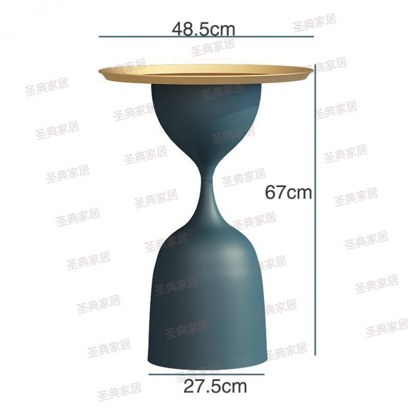 森美人北欧创意边几简约现代客厅沙发小茶几边柜圆形铁艺角几小圆桌 大号纳米金盘面+孔雀蓝底座组装