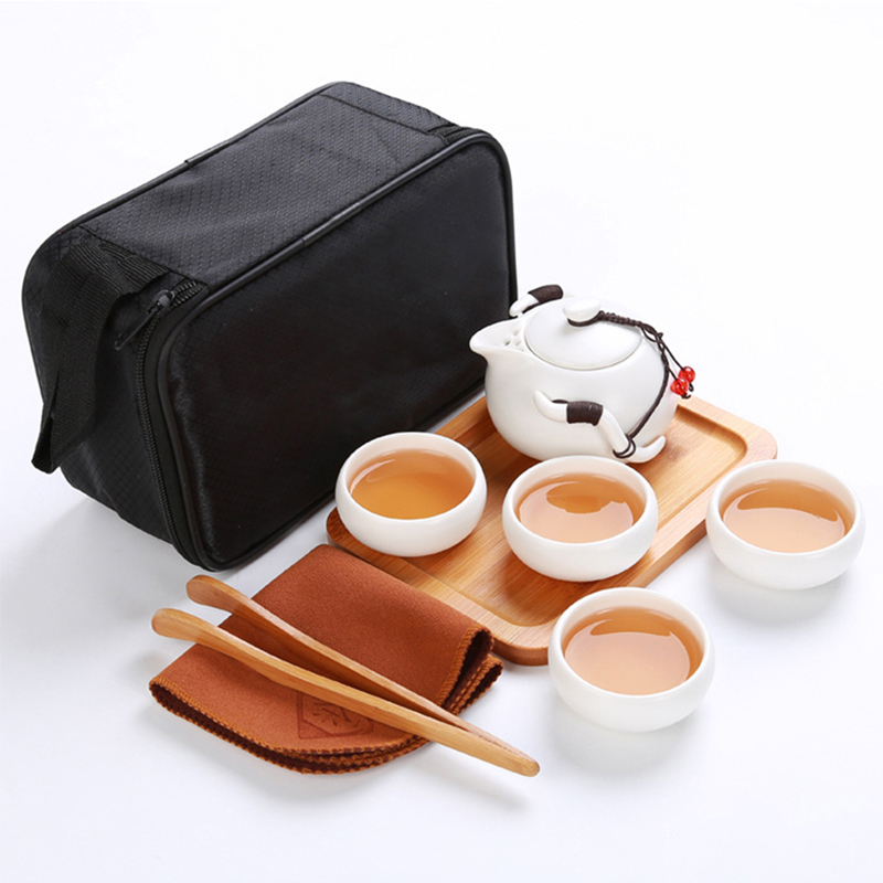[规格:1壶4杯1包]旅行茶具套装定窑功夫陶瓷亚光釉一壶四杯LOGO礼品可定制
