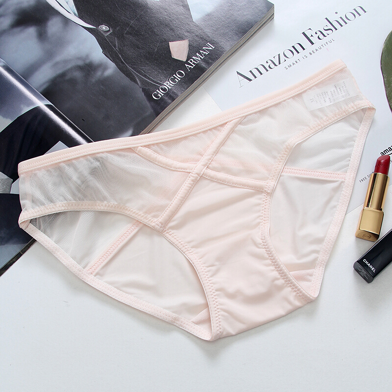 波迷娜bomina简约冰丝网纱透气低腰透明三角裤女士内裤