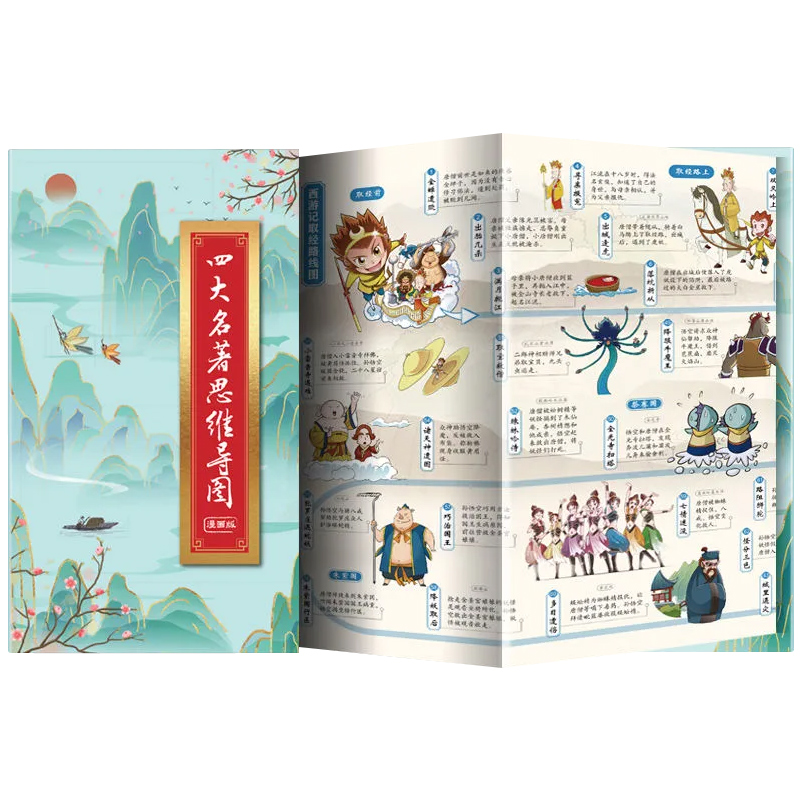 小学生古诗词思维导图 漫画版 [正版]抖音同款四大名著思维导图画册人物关系图漫画版 四大名著原著初中全套红楼梦西游记水浒高清大图