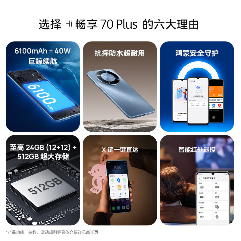 [全新] 华为智选 WIKO Hi 畅享70 Plus 雪域白 8GB+256GB 5G鸿蒙系统 6100mAh电池 40W超级快充 5000万超清影像 智能手机