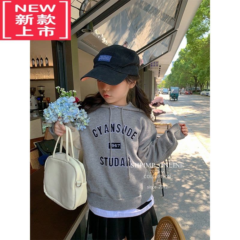 可莉允咸蛋虾米秋冬装男女儿童毛线衫美式连帽套头毛衣中大童针织衫外套图片