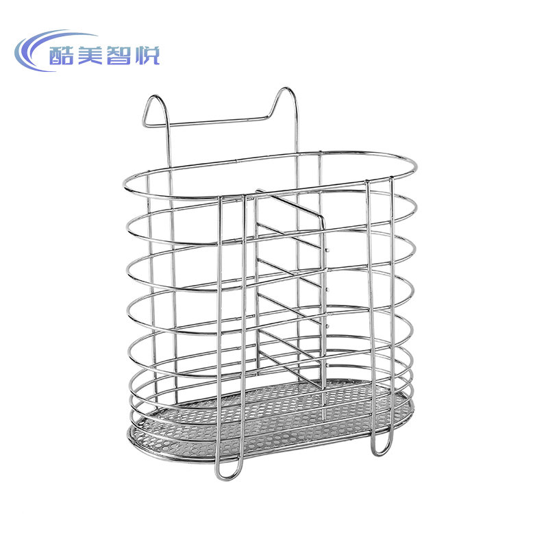 酷美智悦 不锈钢筷子筒圆筒双格16*11*16cm KM-BH609 个高清大图