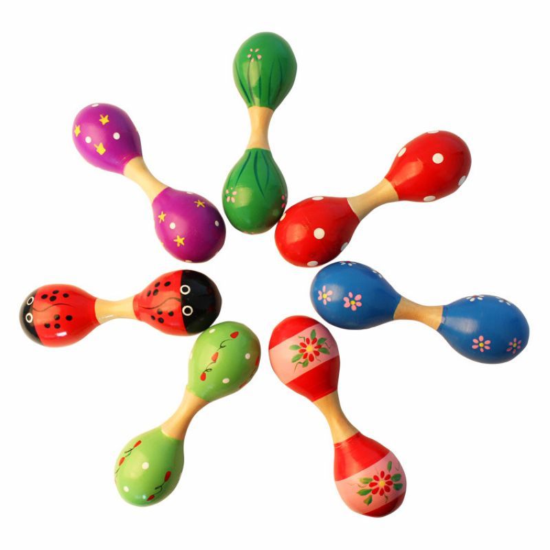 婴儿乐教抓握互动双头沙锤玩具幼儿园宝宝打击乐器彩色双头摇铃沙锤