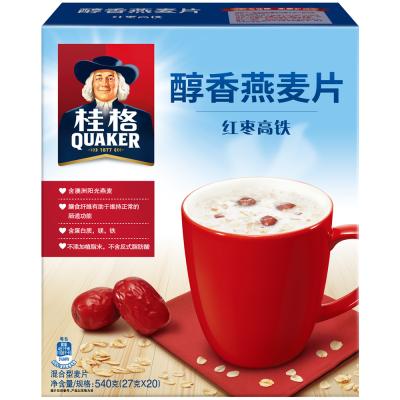 桂格(QUAKER)早餐谷物 醇香燕麦片红枣高铁540g盒装 (27g*20袋) 即食 含糖