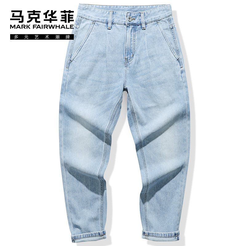 马克华菲牛仔裤男2022夏季新款修身直筒长裤高端潮牌冰丝薄款裤子