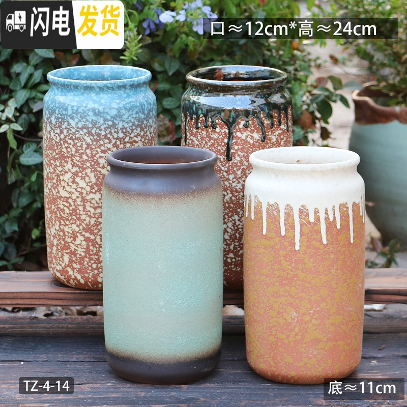 三维工匠多肉花盆粗陶复古透气大口径大号老桩肉肉盆陶罐 TZ-4-14 如图花盆容器高清大图