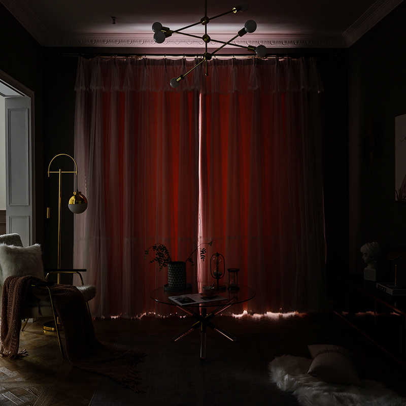 美帮汇粉色公主风女孩遮光卧室窗帘成品少女梦幻蕾丝帘布