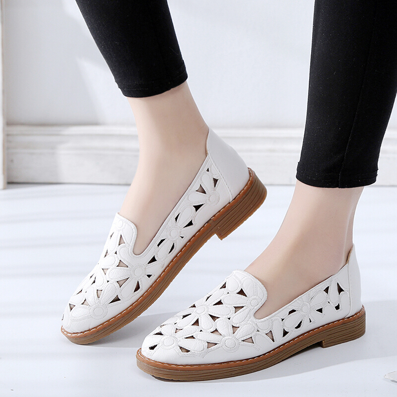 述雅2020夏新款韩版复古包头罗马镂空透气浅口单鞋一脚蹬平底女凉鞋