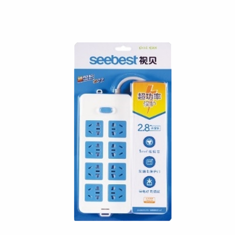 视贝A08G吸塑三芯1.8m延长线插座高清大图