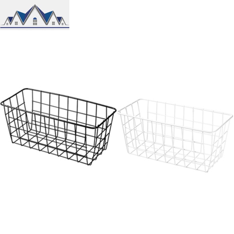铁艺收纳筐杂物收纳篮桌面长方形零食收纳盒厨房家用浴室洗澡篮子 三维工匠 黑色+白色【2个装】