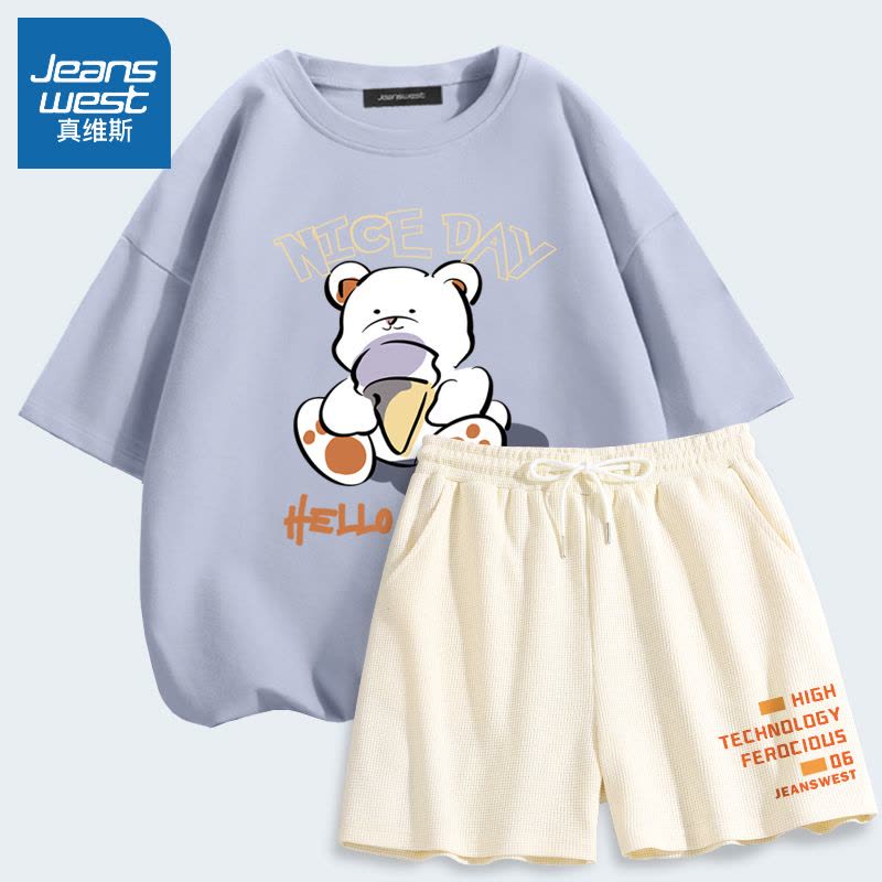 真维斯运动套装女装休闲宽松2022新款夏季韩版潮流短袖短裤两件套图片