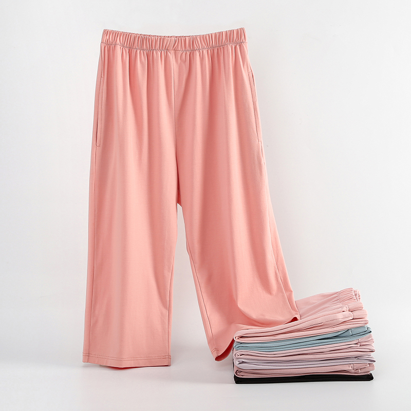女士睡裤夏季七分裤莫代尔薄款夏天棉绸居家裤子宽松人造棉家居裤