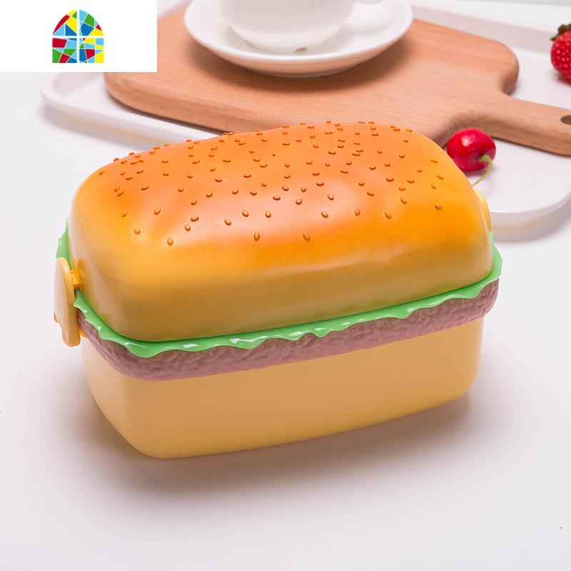 迷你三层汉堡学生便携饭盒 可爱 方形创意便当盒 韩版外带零食盒 FENGHOU 圆形[配有叉子勺子]高清大图