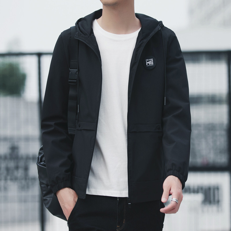 新款春秋款高中学生夹克男土秋天连帽外套青少年韩版修身潮流秋季上衣