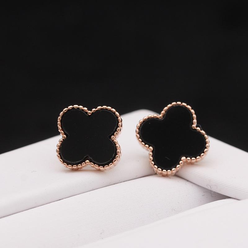 耳钉女款新款黑色贝壳叶子银耳针耳环送女友情人节礼物t1d066送女朋友