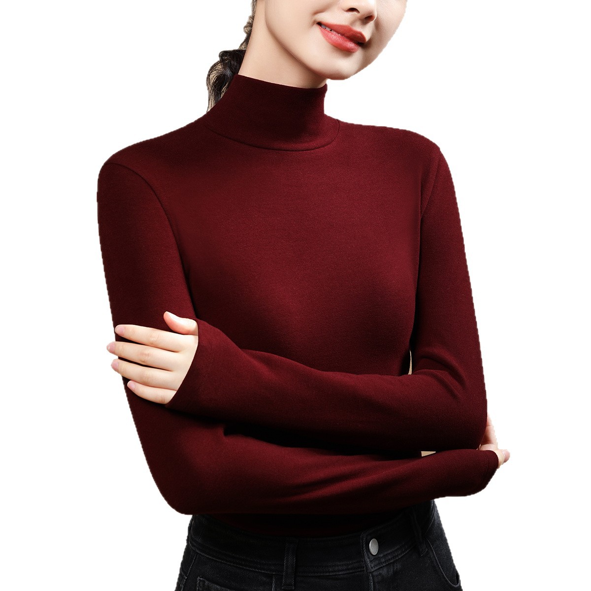 蚕丝暖绒高领秋衣女上衣含羊毛保暖内衣加厚加绒发热打底衫女冬季高清大图