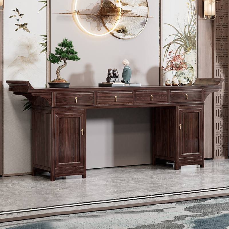 青木川 新中式古典乌金实木农村堂屋神台中堂供桌条案翘头案神龛供桌佛柜香案供奉桌神台财神爷佛台