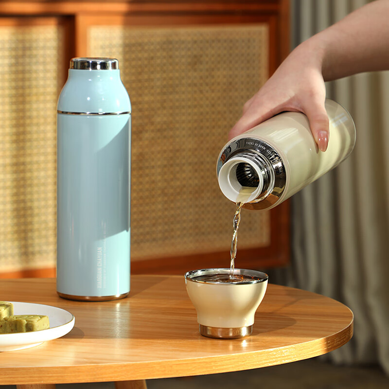 小罐茶茶具304不锈钢保温杯焖焖杯泡茶水杯杯子大学生水杯晴山蓝色600ML高清大图
