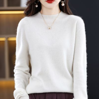 免费试穿鄂尔多市羊绒衫女加厚宽松短款2021年新款秋冬打底洋气高领毛衣针织上衣服打底衫秋 S(80-100斤) 暖白色