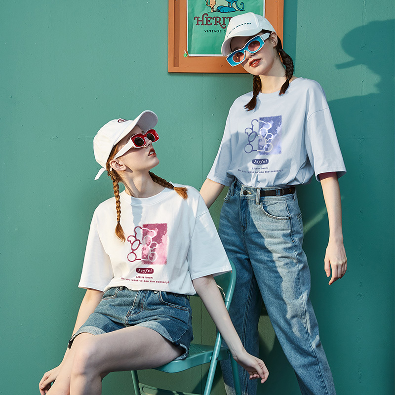 [1.5折价38元]唐狮短袖T恤女夏季新款宽松韩版上衣女in潮打底衫女白色显瘦