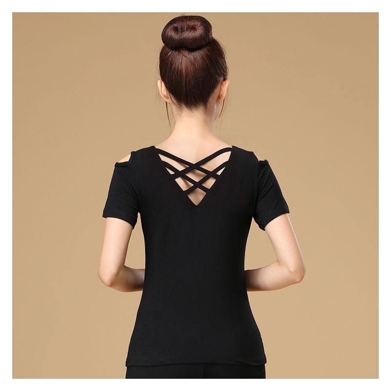 舞蹈服装女上衣短长袖黑色性感形体练功跳舞衣服广场舞拉丁舞成人