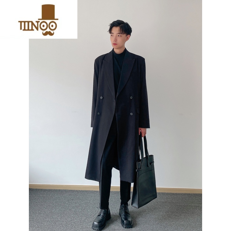 YANXU风衣外套男长款垫肩韩版潮流超长过膝克苏鲁大衣英伦风简约