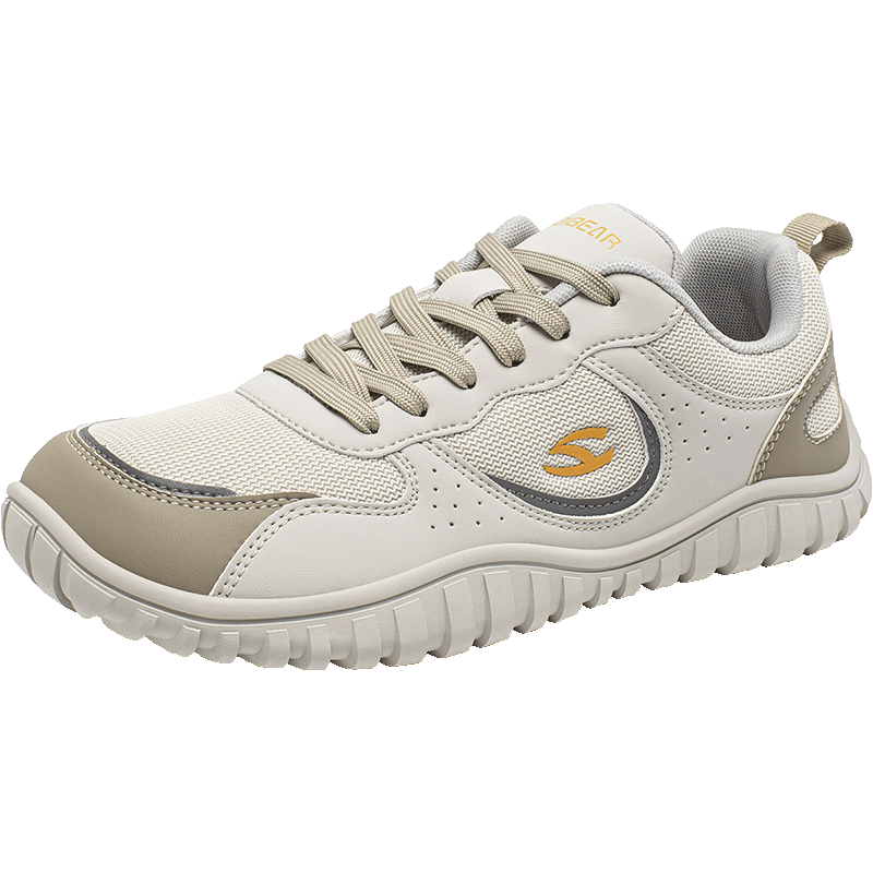 HOBIBEAR男士透气运动鞋秋季网面男士大头鞋轻便休闲鞋赤足鞋 米色 44码