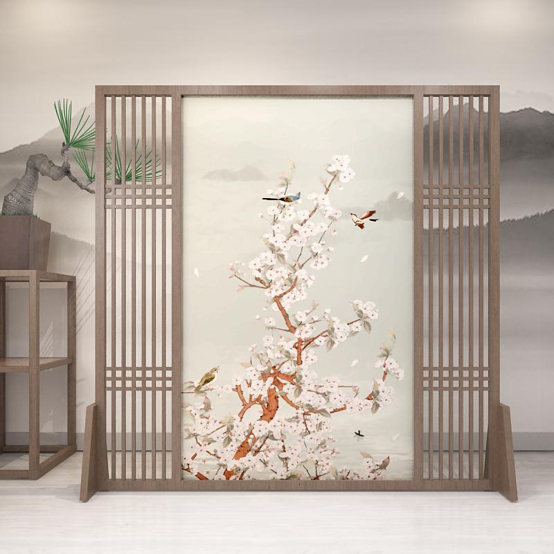 中式屏风隔断墙客厅玄关办公室酒店茶室装饰遮挡实木格栅定制座屏 胡桃木220*180CM左右镂空 整装