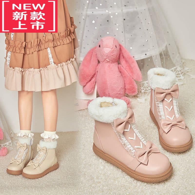 可莉允儿童雪地靴女童棉鞋中大童2022新款冬季女孩防水短靴子公主马丁靴图片