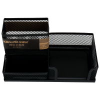 可得优(KW-triO)ZW-03三格金属笔筒 多功能文具座 方形铁网笔筒 铁质笔筒 办公收纳 笔筒/笔袋