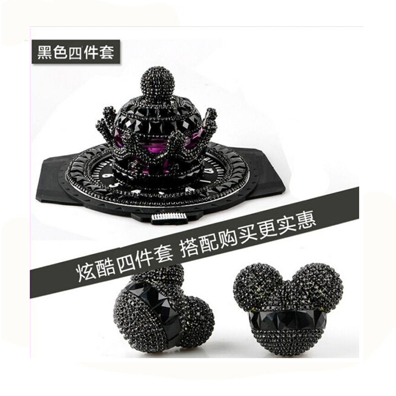 汽车创意皇冠香水摆件车载皇冠香水座式车用车内装饰品汽车用品皇冠手工镶钻汽车香水座摆件 黑色(皇冠+防滑垫+米奇一对