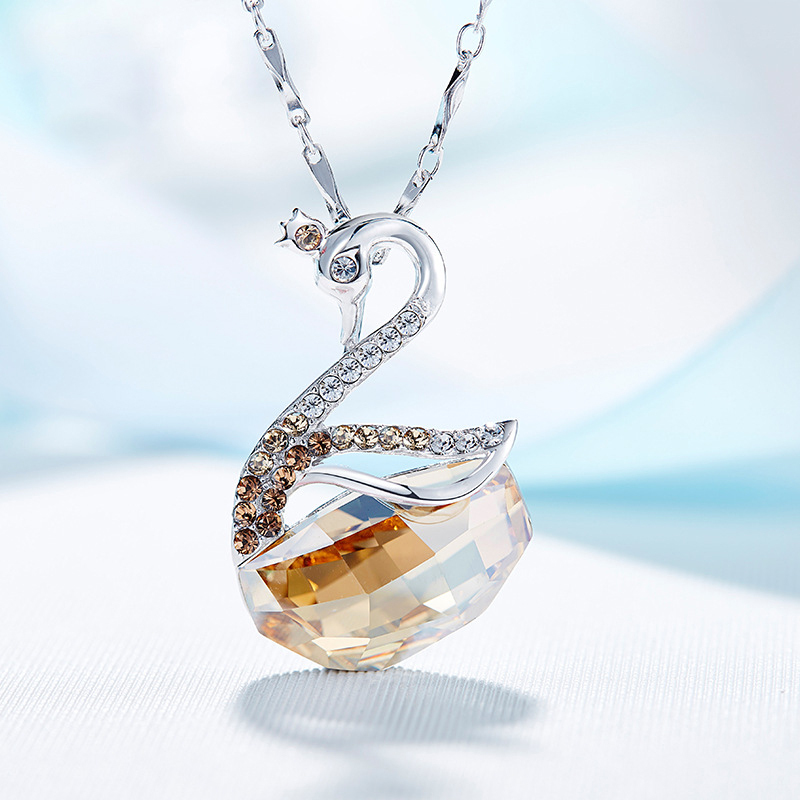 依帝魅项链银项链天鹅项链水晶锁骨项链女士韩简约s925银天鹅送女友