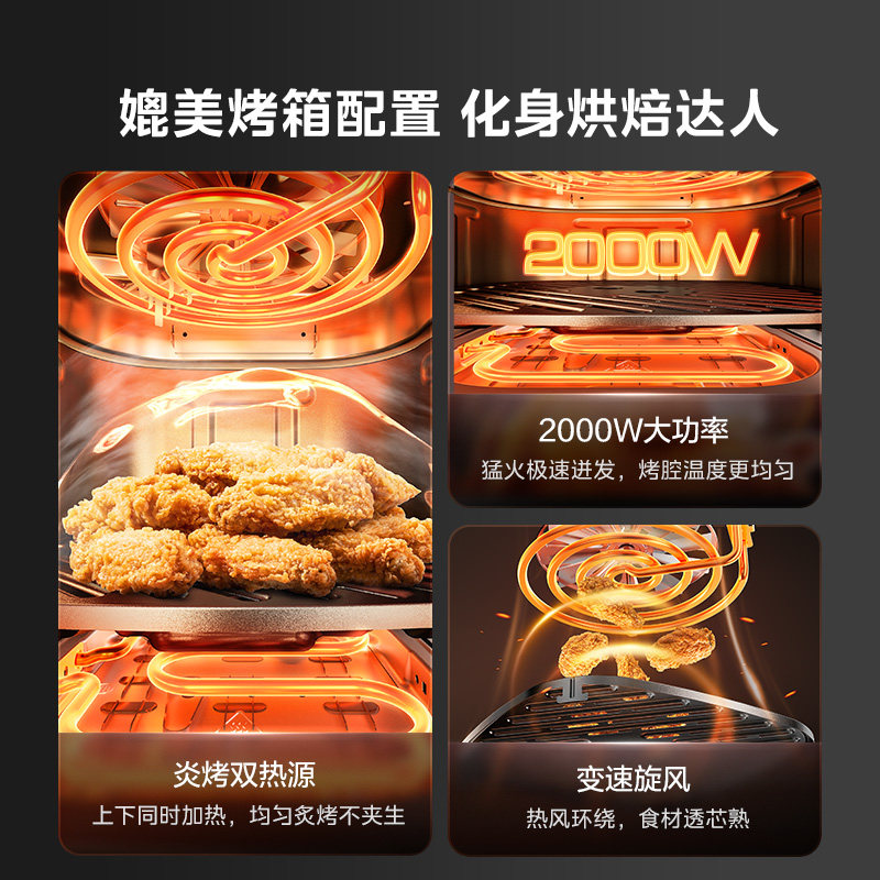 美的双热源空气炸锅可视免翻面电烤箱家用新款大容量官方正品 MF-KZC5394高清大图