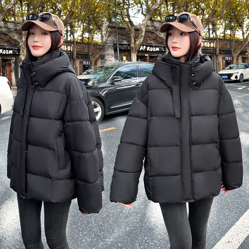 25冬装新款女连帽棉衣女短款宽松棉服韩版女式羽绒棉棉衣棉袄高清大图