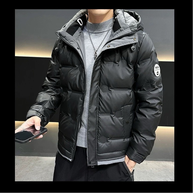 连帽羽绒服男短款冬季2024年新款潮牌男士休闲冬装加厚外套上衣服 黑色 L