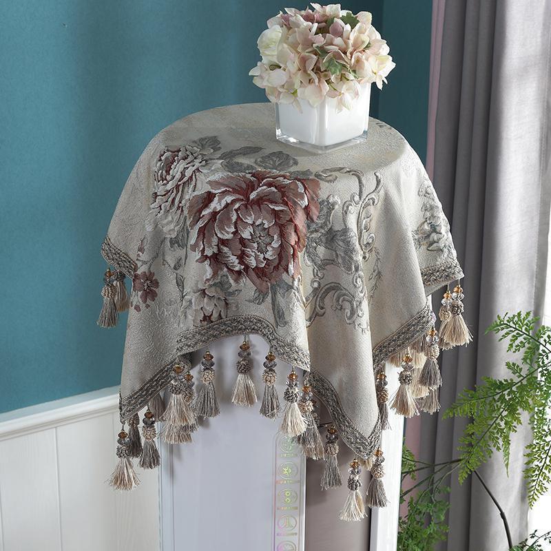 欧式圆形空调罩盖布盖巾立式柜机盖罩中式防尘罩柜式方形通用 巧颜米色空调罩 90*90(尺寸基本通用含吊穗尺寸在内)