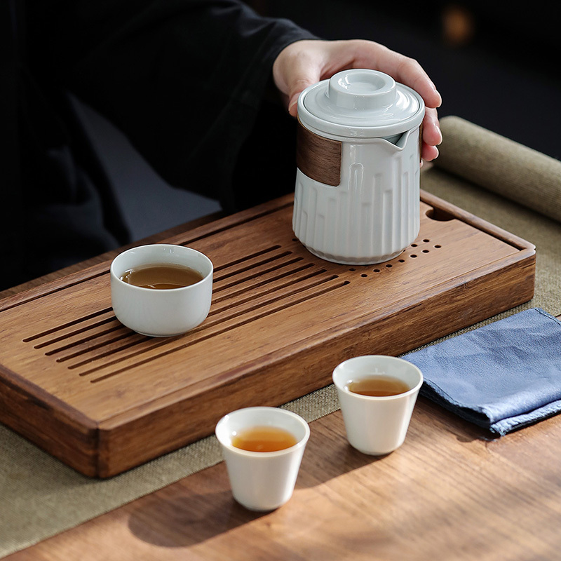 領藝 慢城日式旅行茶具套装便携式包陶瓷功夫家用小套泡茶器茶壶快客杯一壶三杯 慢城快客杯(雅灰)
