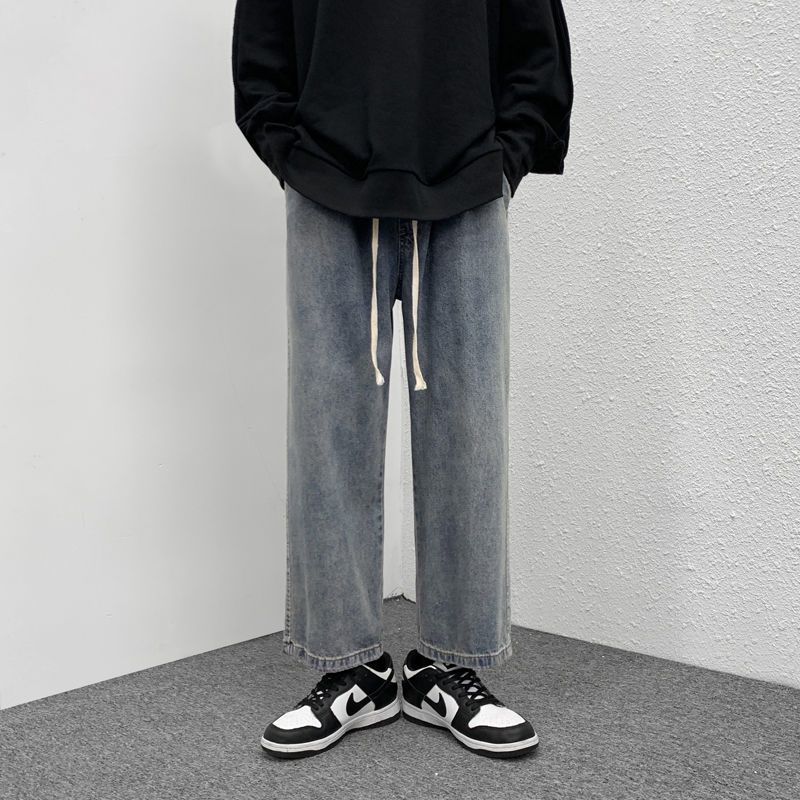 WOOG2005牛仔裤男春秋季宽松直筒休闲裤子潮流百搭阔腿九分裤长裤