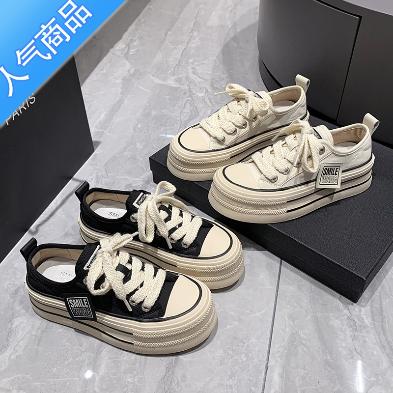 suntek厚底帆布饼干鞋女鞋子2023年春夏新款松糕百搭运动休闲小白鞋