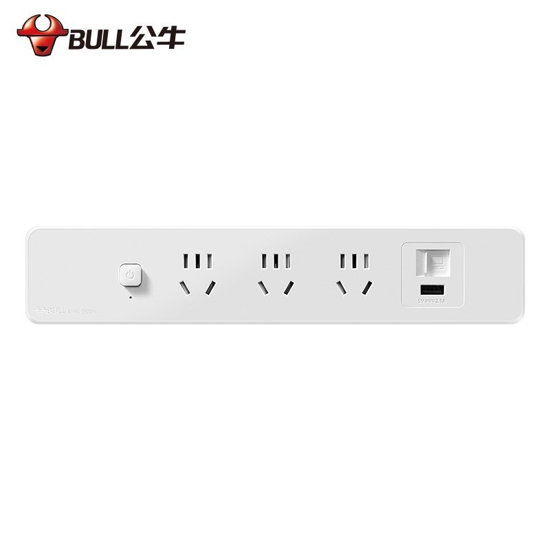 公牛(bull)GNQ-B1031UT白色全长1.8米桌面嵌入式插座办公会议桌usb插排超薄隐藏餐边柜岛台插线板