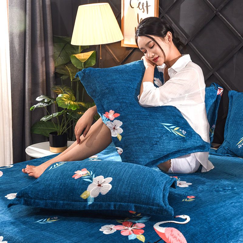 法兰绒枕套一对加绒加厚枕套4874单人绒枕头套