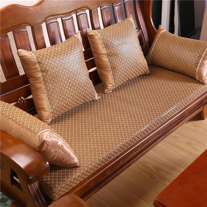 夏季冰丝冰藤草凉席红木头沙发坐垫夏天加厚海绵凉垫子