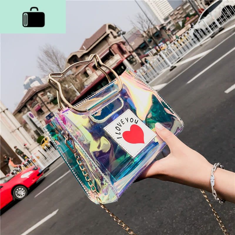 透明女包2019新款镭射包链条可爱单肩包个性炫彩果冻包手提斜跨包NEW LAKE女士单肩包图片