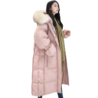 依蓝圣雪2019反季韩版白色大领羽绒服女中长款加厚宽松过膝外套
