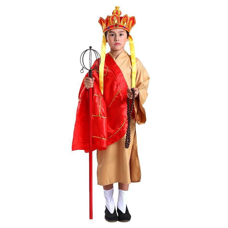 cm西游记角色扮演唐僧服装儿童袈裟帽子禅杖唐僧衣服全套唐僧演出服