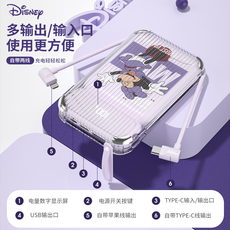 迪士尼(DISNEY)行李箱快充移动电源自带线PB100米奇