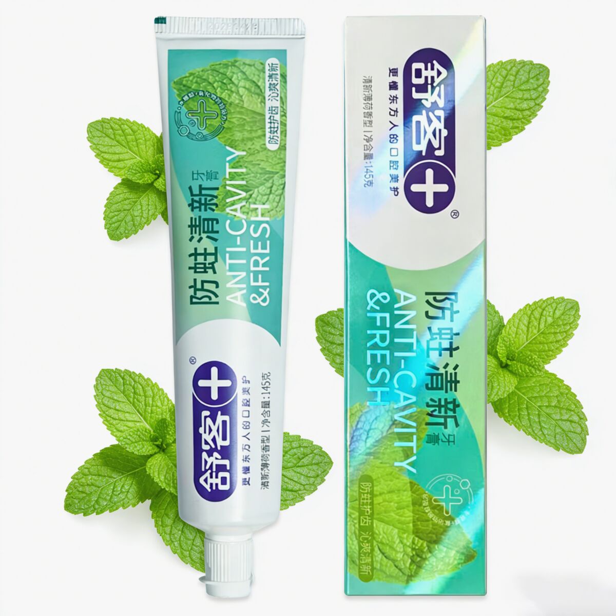 舒客小苏打牙膏牙刷亮白牙齿防蛀清新口气薄荷口喷雾牙线套装 舒客防蛀清新牙膏145克高清大图