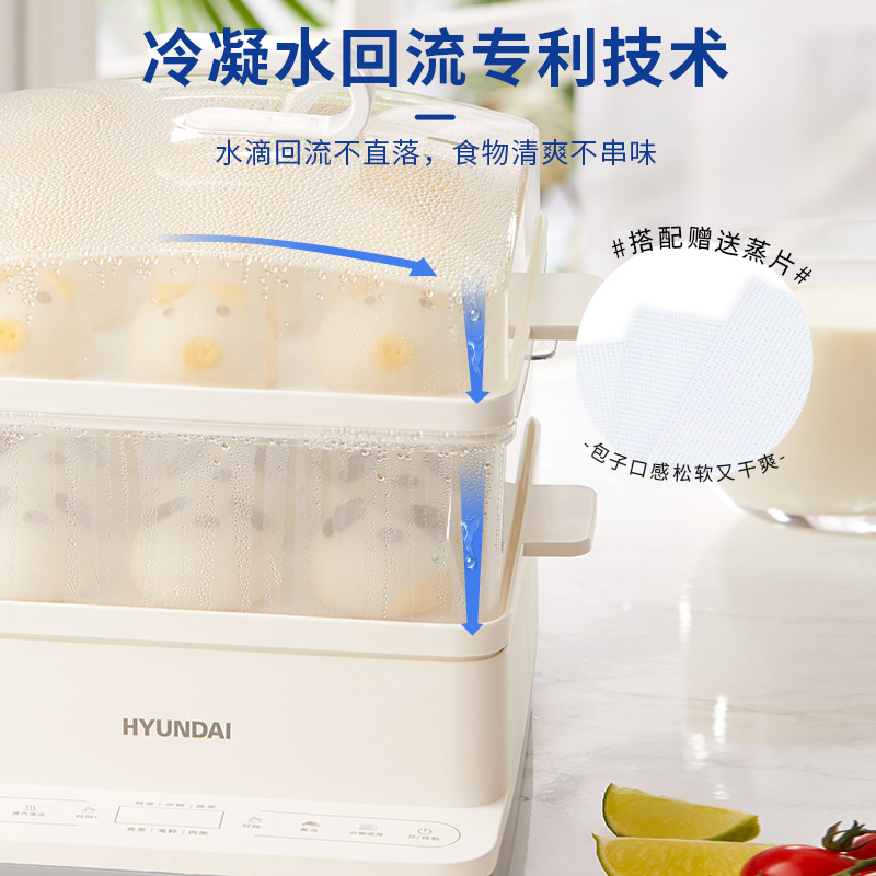 韩国现代电蒸锅多功能家用三层大容量蒸箱不锈钢蒸盘电蒸锅